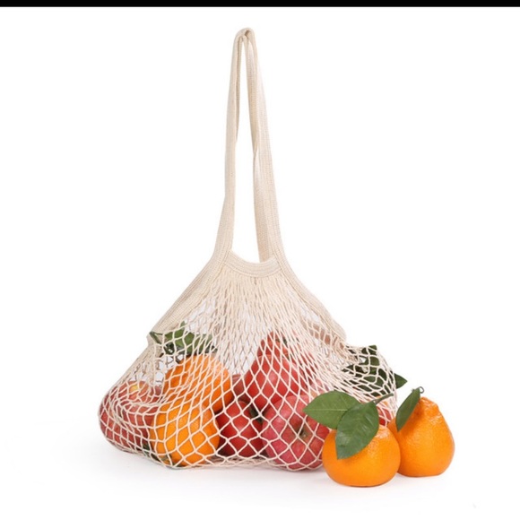 Farmer’s Market Mesh Cotton Shopping Bag in Beige  🥬 🍎 🥕 - Picture 3 of 4